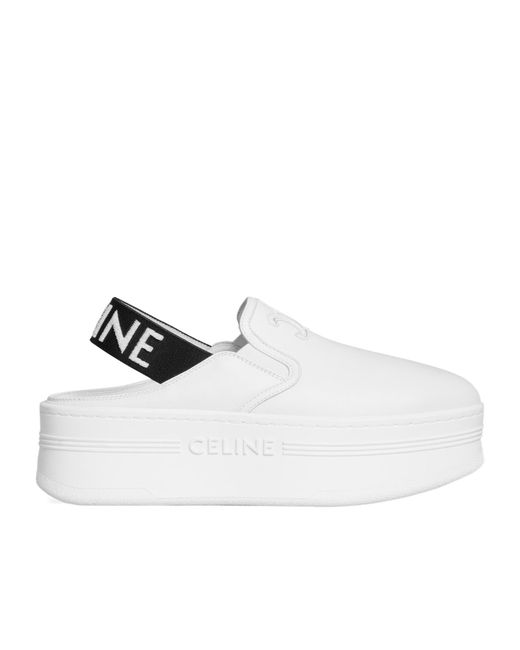 Céline White Block Wedge Mule