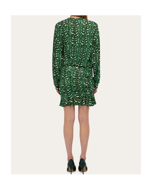 Ferragamo Green Mini Dress With Drape Detail