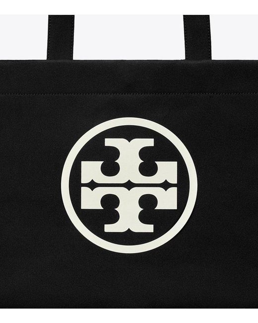 Tory Burch Black Ella Double T Logo Detailed Tote Bag