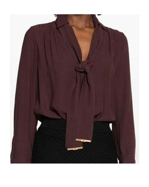 Elisabetta Franchi Purple V-Neck Sash Belt Blouse