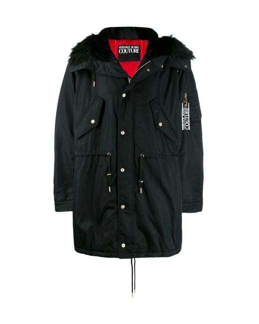 Versace Jeans Black Oversized Hooded Casual Jacket for men