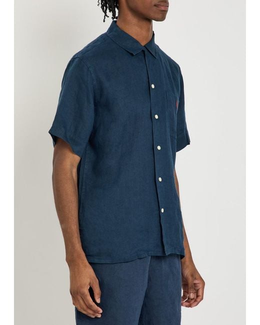 Polo Ralph Lauren Blue Logo-Embroidered Linen Shirt for men
