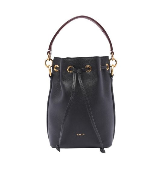 Bally Black Logo Printed Drawstring Bucket Bag