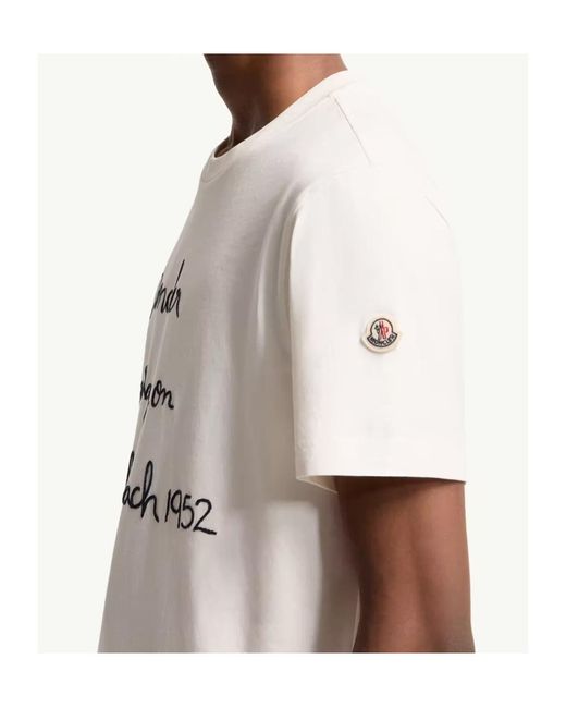 Moncler White Embroidered Cotton T-Shirt for men
