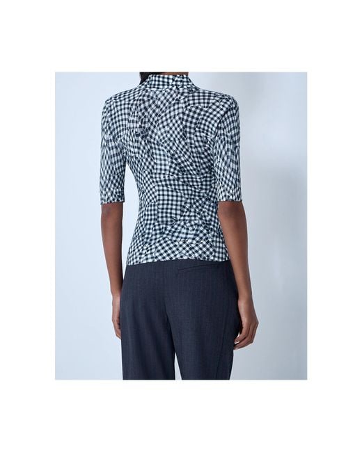 Ganni Black Sheer Printed Checked Polo Shirt