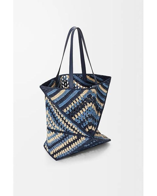 Loewe Blue Puzzle Fold Xl Crochet Tote Bag for men