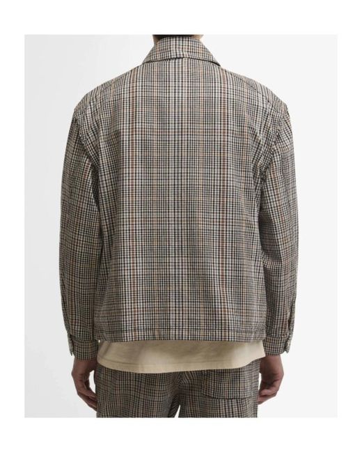 Barbour Gray Plaid-Pattern Drawstring-Hem Coat for men