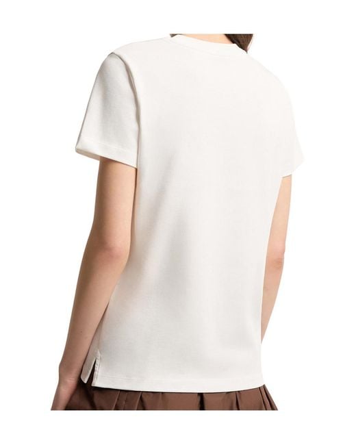 Moncler White Logo Embroidered Crewneck T-Shirt