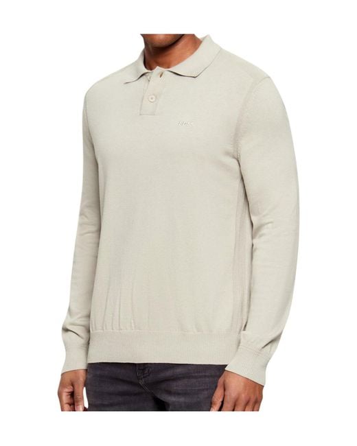 Boss Gray Collared Long-Sleeved Knit Sweater for men