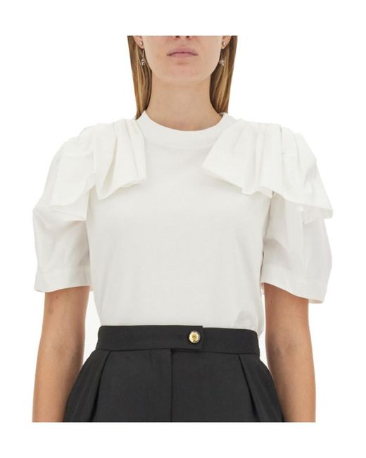 McQueen White Short Sleeved Ruffled-Detail T-Shirt