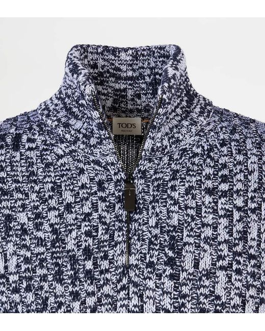 Tod's Blue Half-Zip Textured Wool Sweater for men