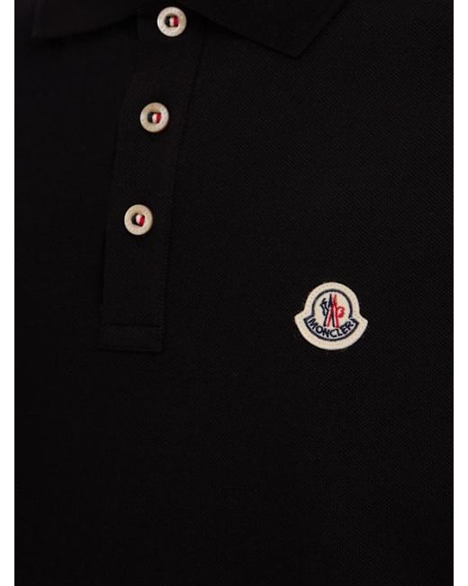 Moncler Black Logo Patch Cotton Polo Shirt for men