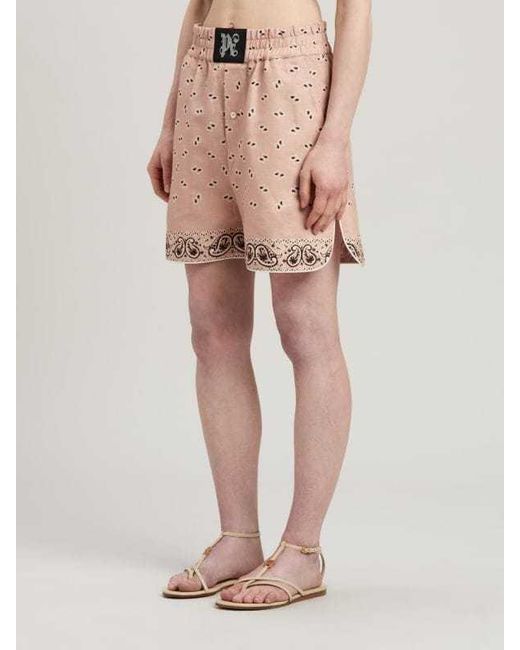 Palm Angels Natural Paisley-Printed Elastic Waist Shorts