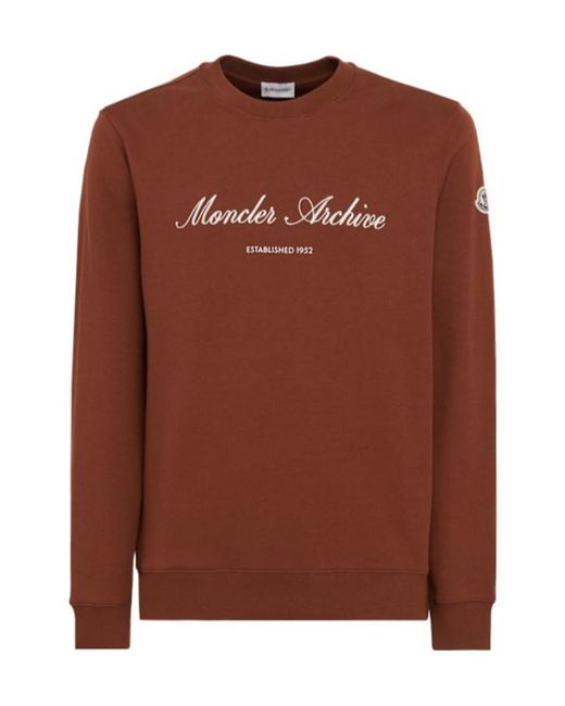 Moncler Brown Logo Cotton Blend Crewneck Sweatshirt for men