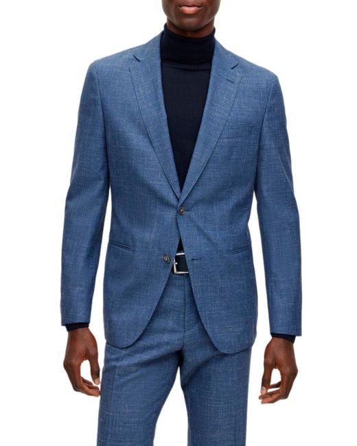 Boss Blue Long-Sleeved Coat, Belt Loop Pants, Suit Set for men