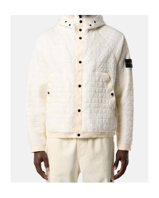 Stone Island White Padded Hooded Jacket for men