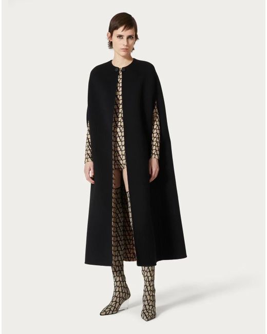 Valentino Black Toile Iconographe-Lining Virgin-Wool Cape