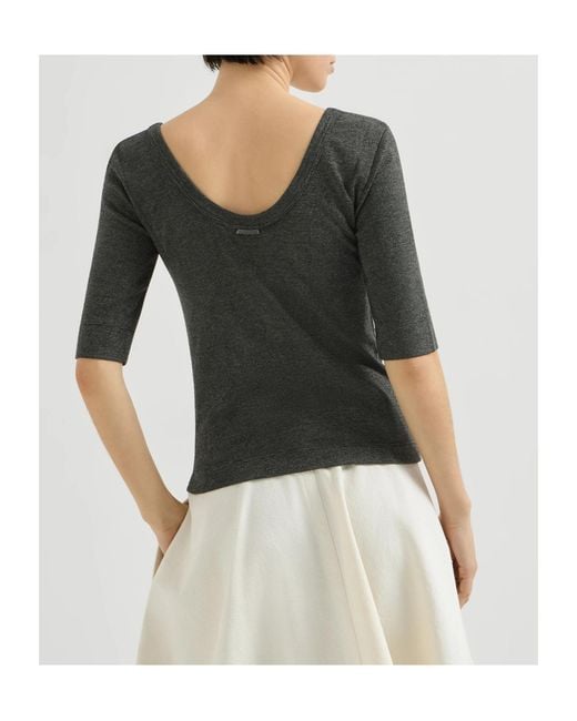 Brunello Cucinelli Gray Sparkling Virgin-Wool Top With Monili