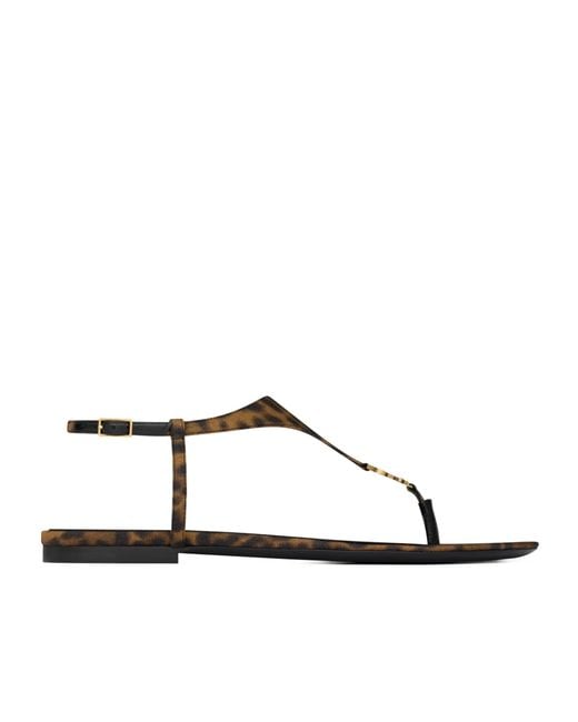 Saint Laurent Brown Cassandra Leopard Printed Sandals