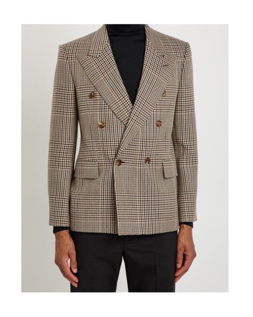 Valentino Brown Houndstooth Double-Breasted Wool Blazer for men