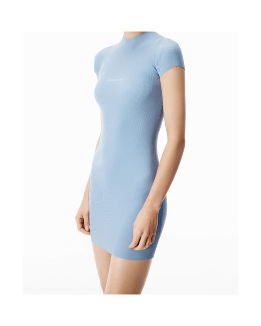 Alexander Wang Blue Jacquard-Logo Short-Sleeve Mini Dress