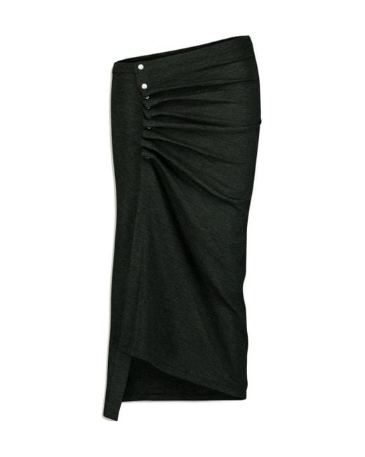 Rabanne Black Asymmetric Gathered Midi Skirt