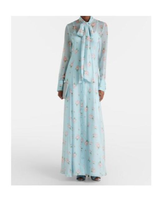 Leo Blue Lilith Bow-Detail Floral Chiffon Maxi Dress