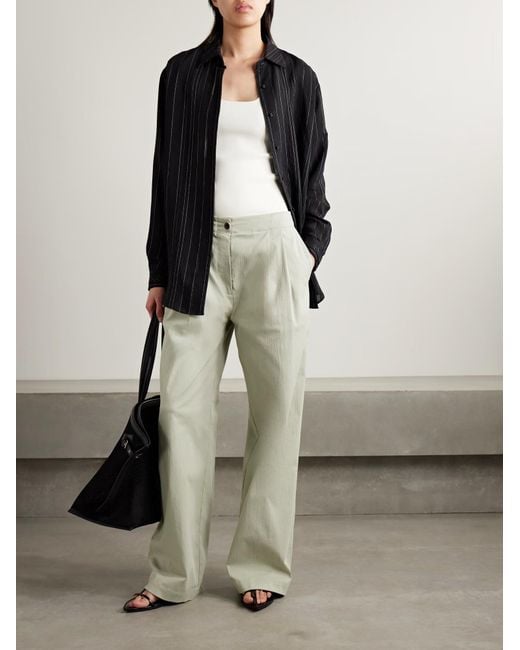 Proenza Schouler Gray Romina Pleated Wide-Leg Casual Pants