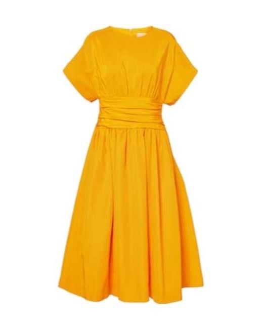 Carolina Herrera Yellow Gathered Cotton-Blend Cocktail Dress