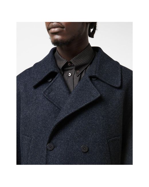 Fendi Blue Double-Breasted Wool Blend Peacoat for men