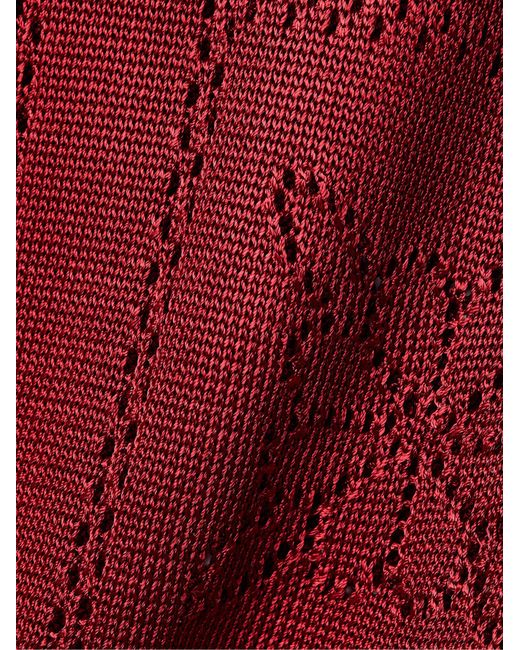 Calle Del Mar Red Pointelle-Knit Midi Skirt
