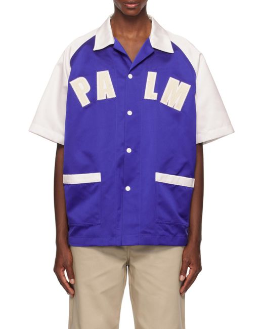 Palm Angels Blue Palm Baseball Bowling Shirt for men