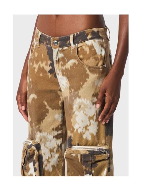 Blumarine Natural Camouflage Printed Straight Leg Cargo Jeans