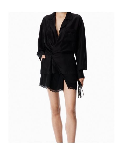 Alexander Wang Black Twill Wrap Mini Dress