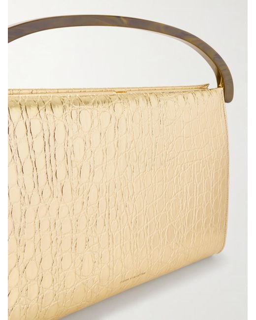 Dries Van Noten Natural Metal Crocodile-Patterned Leather Shoulder Bag
