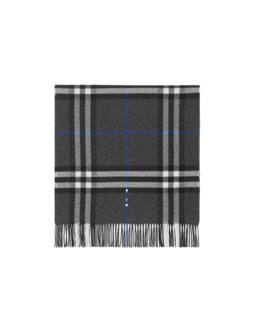 Burberry Gray Check-Printed Fringed Scarf for men