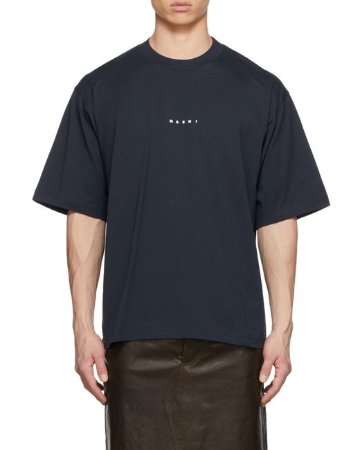 Marni Blue Logo Printed Crewneck T-Shirt for men