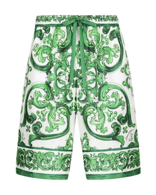 Dolce & Gabbana Green Shorts With 'Majolica' Print for men