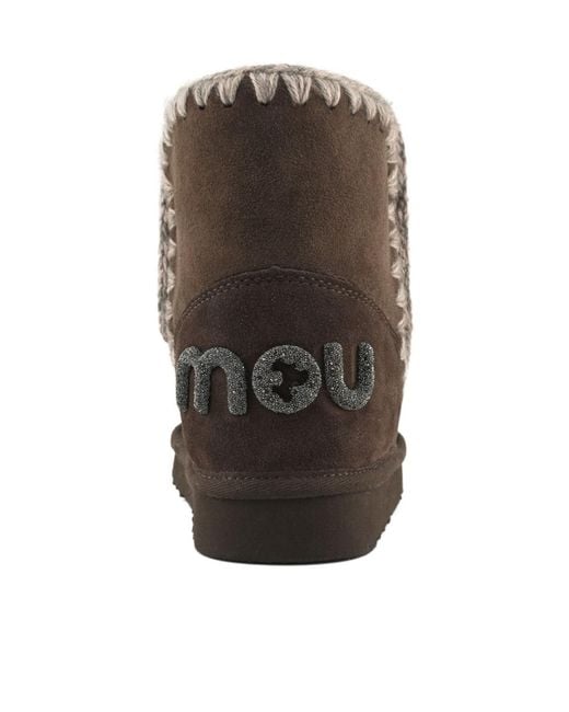 Mou Brown Crochet-Trim Ankle Boots