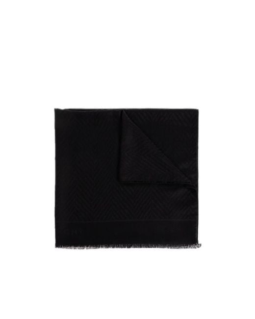 Givenchy Black Paris Logo Printed Frayed Edge Scarf for men