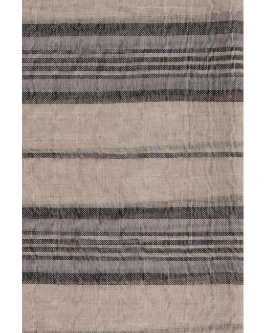 Ferragamo Gray Ferragamo Logo Embroidered Striped Fringed Scarf for men