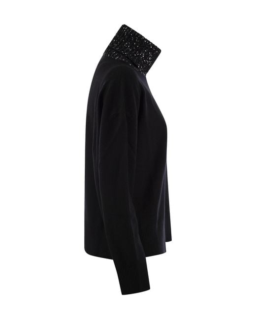 Fabiana Filippi Black Sequinned High Neck Knitted Jumper