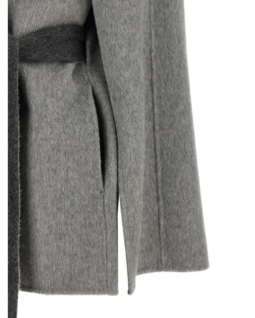 Alberta Ferretti Gray Belted Cape Cardigan