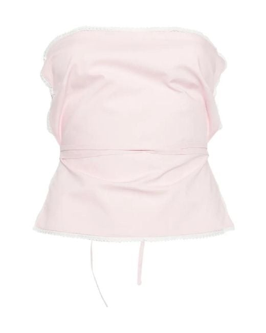 MSGM Pink Lace-Trim Tie-Fastening Top