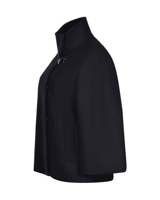 Fay Blue Hook-Closure Wool Cape