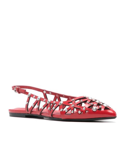 Ash Red Pointed Toe Flat Sandals