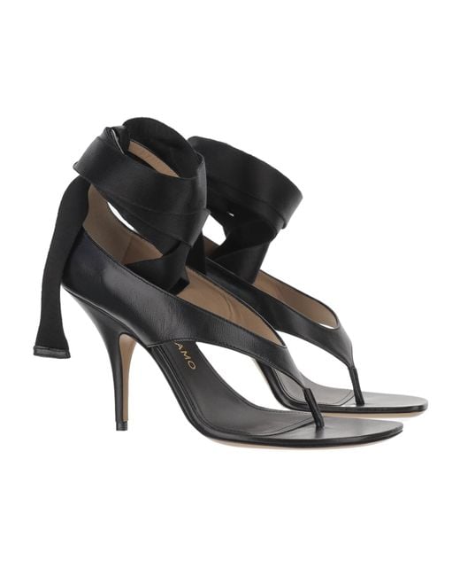 Ferragamo Black Heeled Sandal With Ribbon