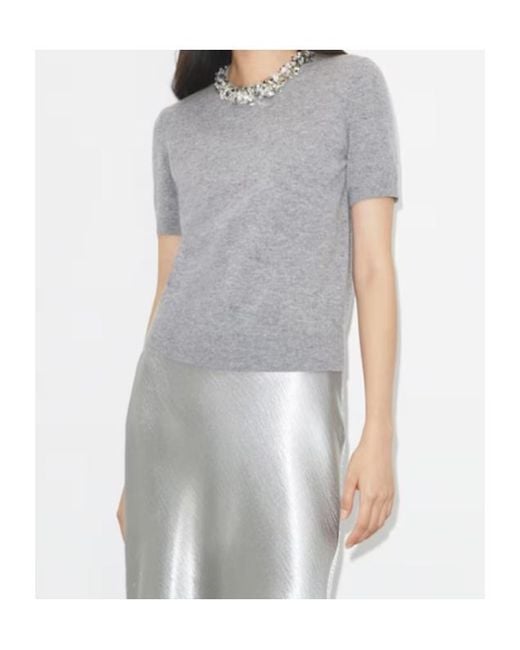 Tory Burch Gray Sequin Short-Sleeved Jumper