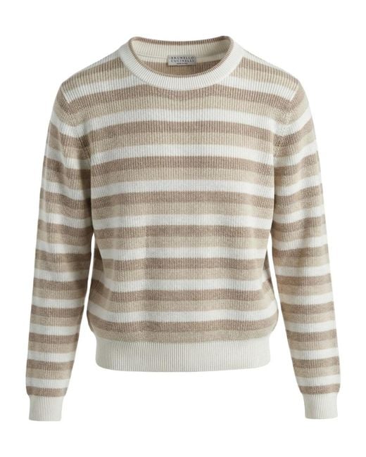 Brunello Cucinelli Gray Striped Crewneck Sweater