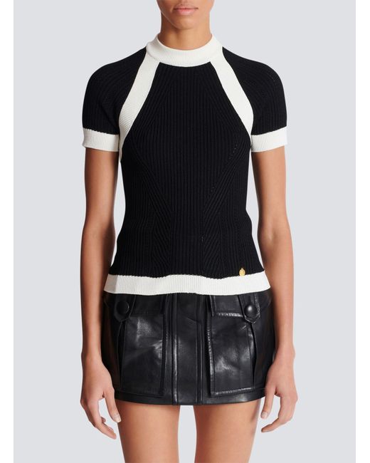 Balmain Black Short-Sleeved Knit Top
